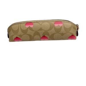 Coach Pencil Case In Signature Canvas With Stripe Heart Print